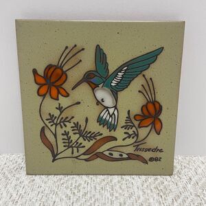 Vintage Cleo Teissedre Hummingbird and Flowers Coaster Trivet Wall Decor *READ*